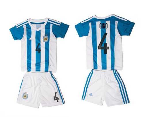 Argentina #4 Gino Home Kid Soccer Country Jersey