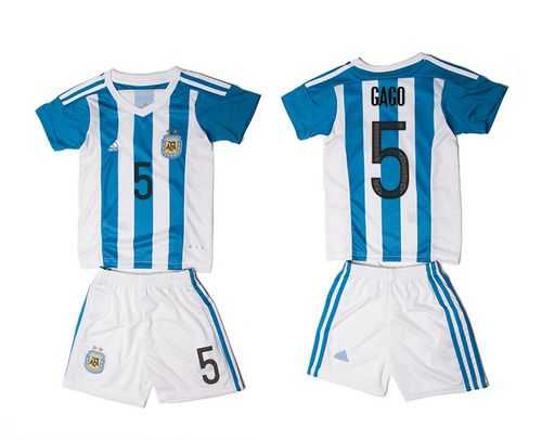 Argentina #5 Gago Home Kid Soccer Country Jersey