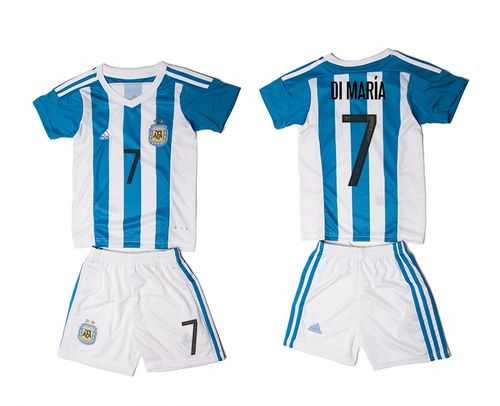 Argentina #7 Di Maria Home Kid Soccer Country Jersey