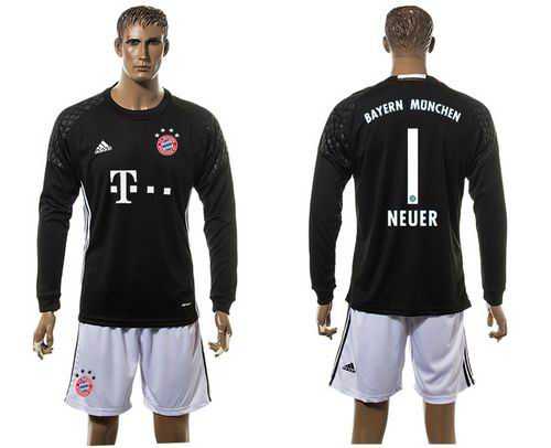 Bayern Munchen #1 Neuer Goalkeeper Black Long Sleeves Soccer Club Jersey