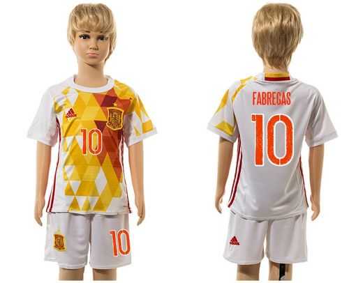 Spain #10 Fabregas White Away Kid Soccer Country Jersey