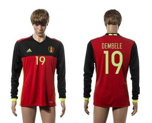 Belgium #19 Dembele Red Home Long Sleeves Soccer Country Jersey