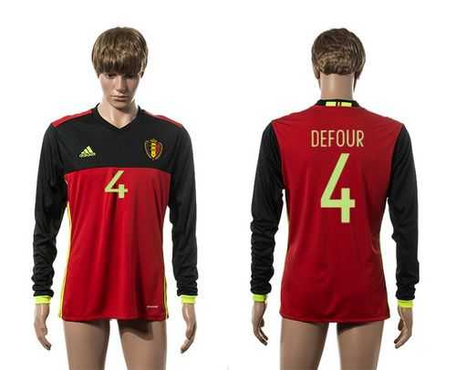 Belgium #4 Defour Red Home Long Sleeves Soccer Country Jersey