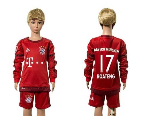 Bayern Munchen #17 Boateng Home Long Sleeves Kid Soccer Club Jersey