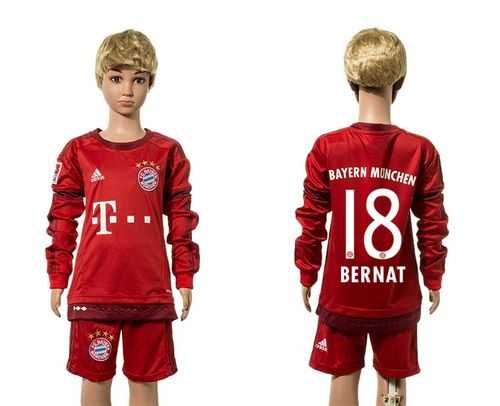 Bayern Munchen #18 Bernat Home Long Sleeves Kid Soccer Club Jersey