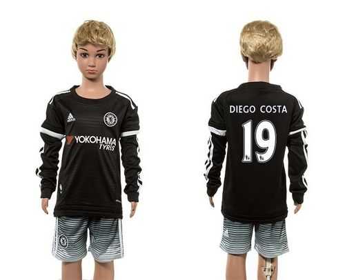Chelsea #19 Diego Costa SEC Away Long Sleeves Kid Soccer Club Jersey