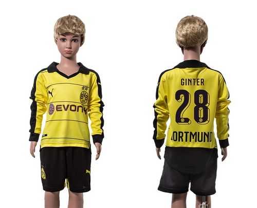 Dortmund #28 Ginter Home Long Sleeves Kid Soccer Club Jersey