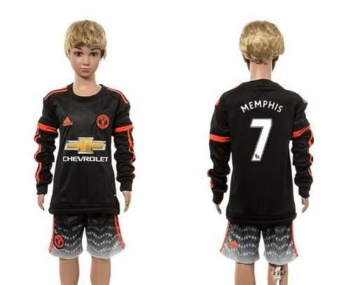 Manchester United #7 Memphis SEC Away Long Sleeves Kid Soccer Club Jersey