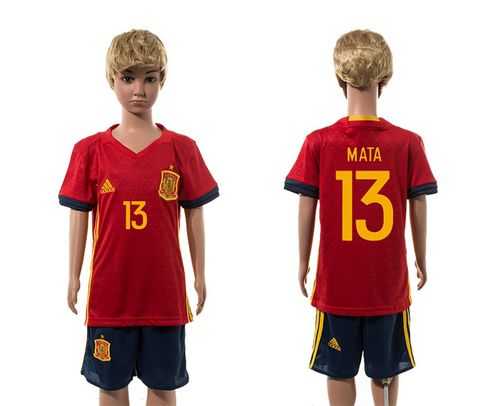 Spain #13 Mata Red Home Kid Soccer Country Jersey