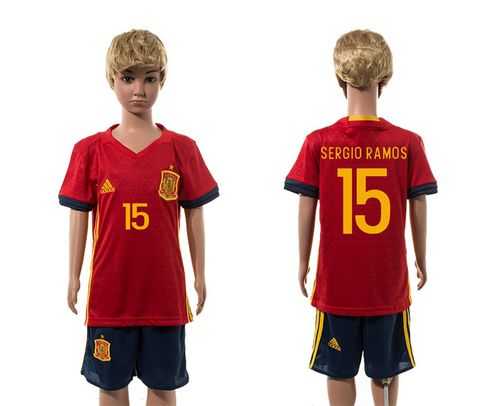 Spain #15 Sergio Ramos Red Home Kid Soccer Country Jersey