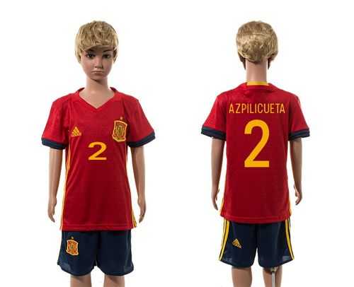 Spain #2 Azpilicueta Red Home Kid Soccer Country Jersey