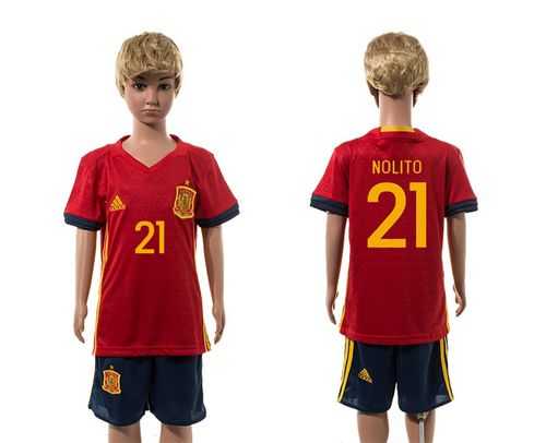 Spain #21 Nolito Red Home Kid Soccer Country Jersey