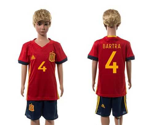 Spain #4 Bartra Red Home Kid Soccer Country Jersey