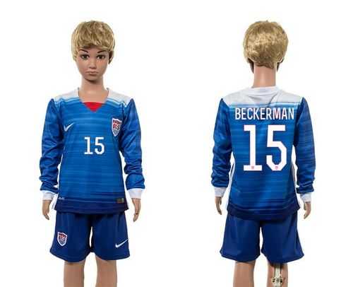 USA #15 Beckerman Away Long Sleeves Kid Soccer Country Jersey