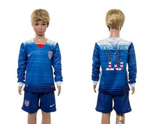 USA #15 Footballfashion Independence Day Away Long Sleeves Kid Soccer Country Jersey