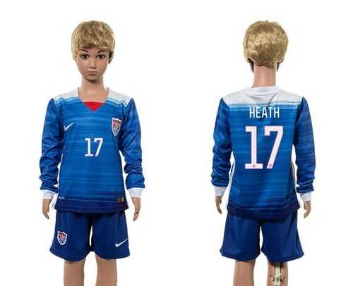 USA #17 Heath Away Long Sleeves Kid Soccer Country Jersey