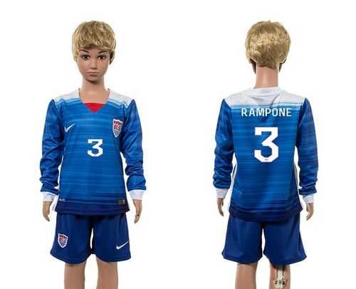 USA #3 Rampone Away Long Sleeves Kid Soccer Country Jersey