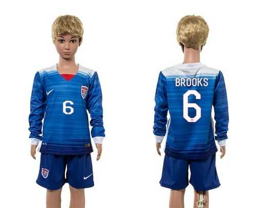 USA #6 Brooks Away Long Sleeves Kid Soccer Country Jersey