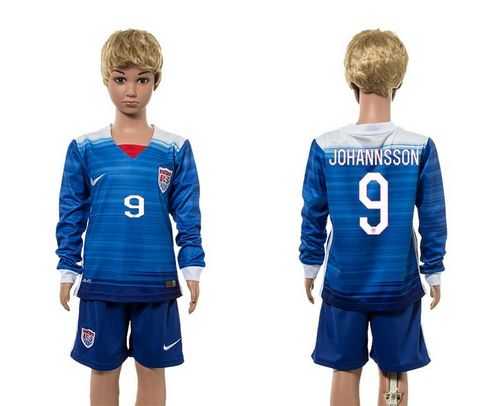 USA #9 Johannsson Away Long Sleeves Kid Soccer Country Jersey