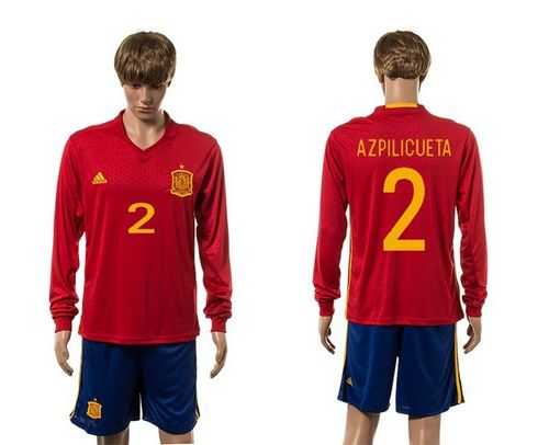 Spain #2 Azpilicueta Red Home Long Sleeves Soccer Country Jersey