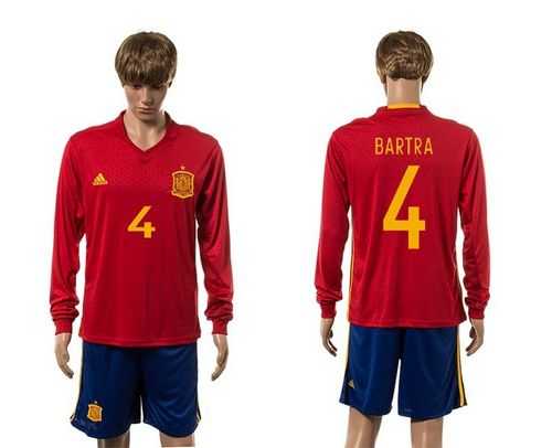 Spain #4 Bartra Red Home Long Sleeves Soccer Country Jersey