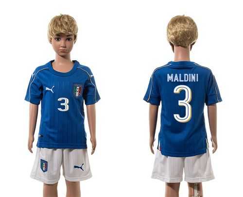 Italy #3 Maldini Blue Home Kid Soccer Country Jersey