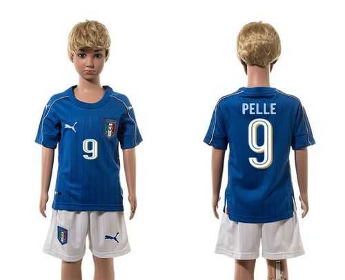 Italy #9 Pelle Blue Home Kid Soccer Country Jersey