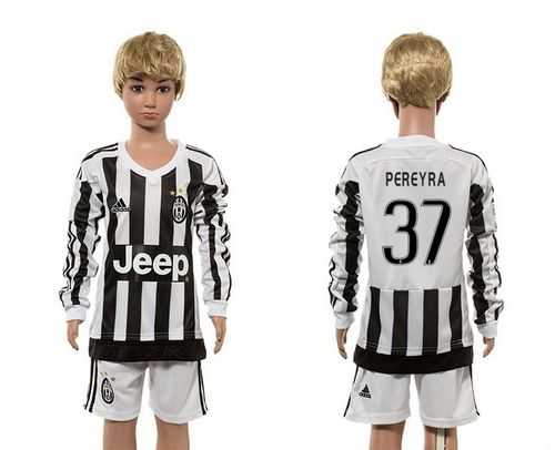 Juventus #37 Pereyra Home Long Sleeves Kid Soccer Club Jersey