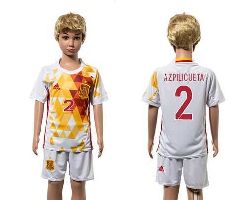 Spain #2 Azpilicueta White Away Kid Soccer Country Jersey