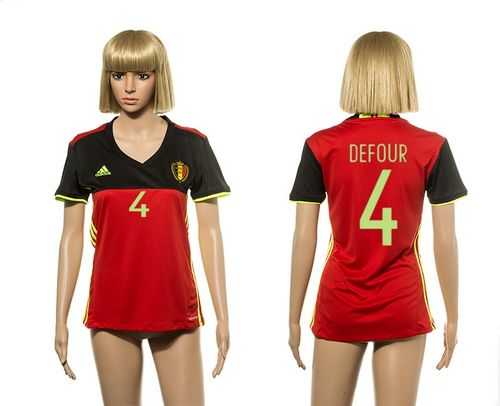 Women's Belgium #4 Defour Red Home Soccer Country Jersey