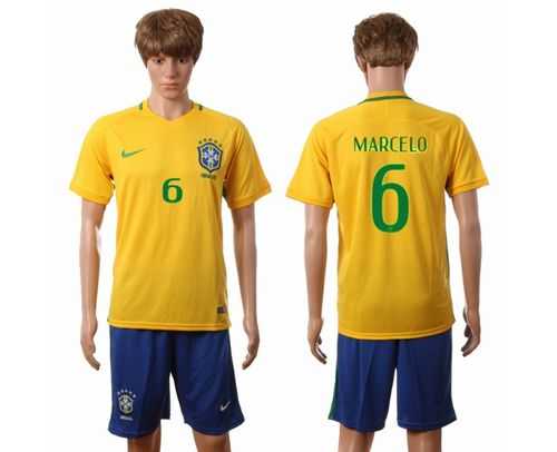 Brazil #6 Marcelo Home Soccer Country Jersey