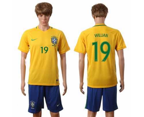 Brazil #19 Willian Home Soccer Country Jersey