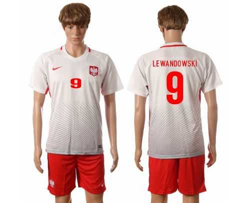 Poland #9 Lewandowski White Home Soccer Country Jersey