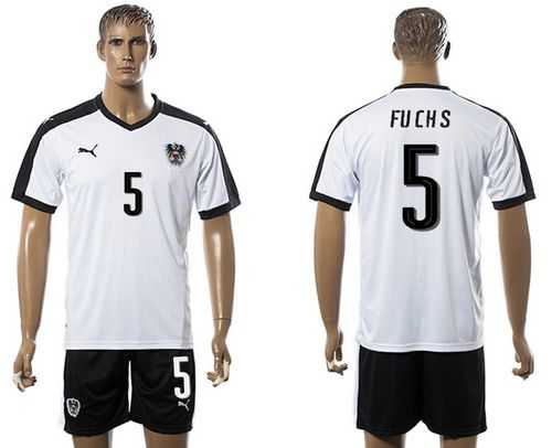 Austria #5 Fuchs White Away Soccer Country Jersey