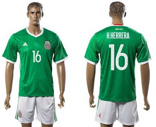 Mexico #16 H.Herrera Green Home Soccer Country Jersey