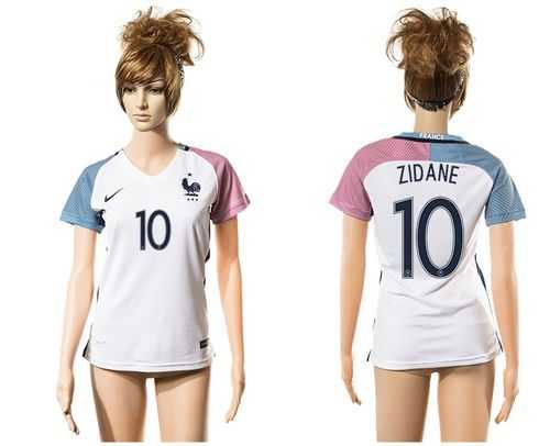 Women's France #10 Zidane Away Away Soccer Country Jersey