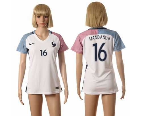 Women's France #16 Mandanda Away Away Soccer Country Jersey