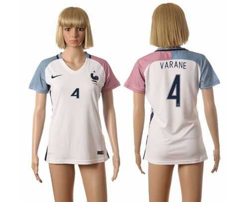 Women's France #4 Varane Away Away Soccer Country Jersey