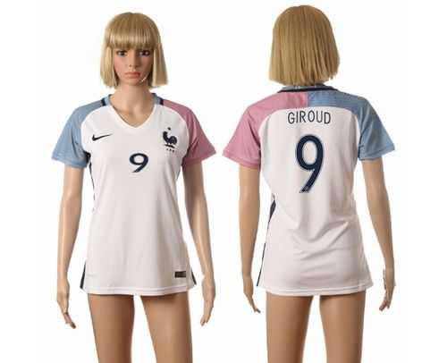 Women's France #9 Giroud Away Away Soccer Country Jersey