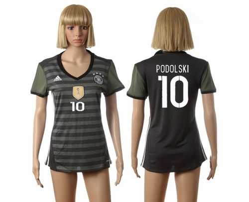 Women's Germany #10 Podolski Away Soccer Country Jersey