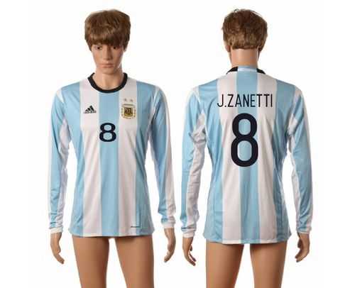 Argentina #8 J.Zanetti Home Long Sleeves Soccer Country Jersey