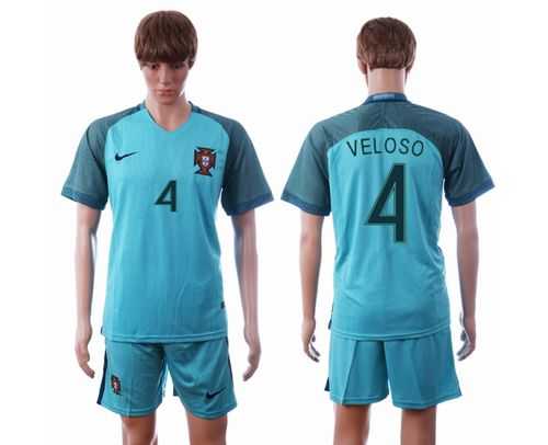 Portugal #4 Veloso Away Soccer Country Jersey