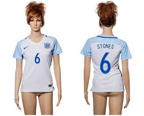 Women's England #6 Stones Home Soccer Country Jersey
