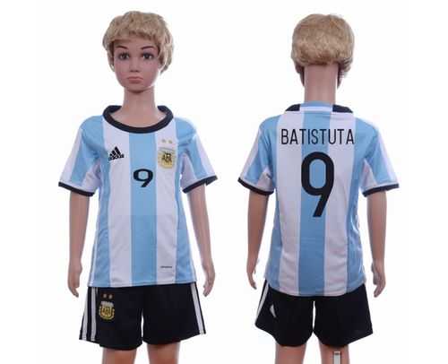 Argentina #9 Batistuta Home Kid Soccer Country Jersey