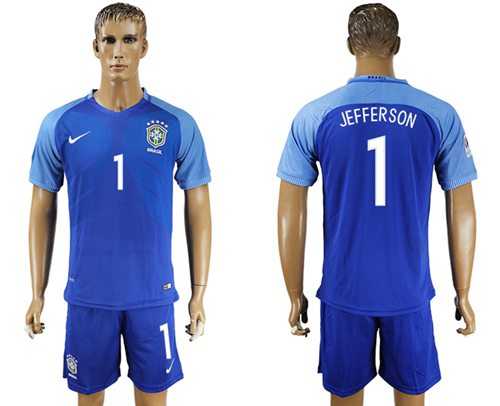 Brazil #1 Jefferson Blue Soccer Country Jersey