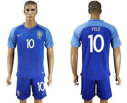 Brazil #10 Pele Blue Soccer Country Jersey