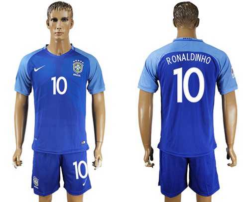 Brazil #10 Ronaldinho Blue Soccer Country Jersey