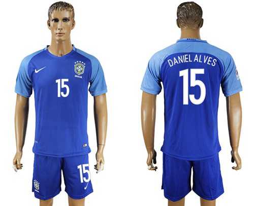 Brazil #15 Daniel Alves Blue Soccer Country Jersey