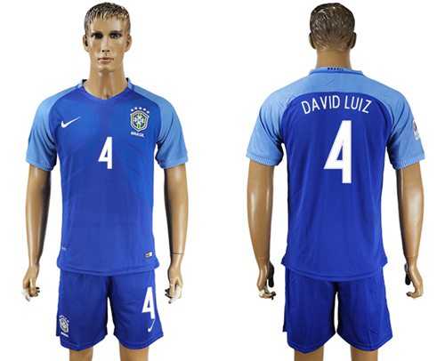 Brazil #4 David Luiz Blue Soccer Country Jersey