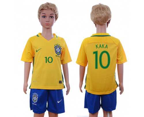 Brazil #10 Kaka Home Kid Soccer Country Jersey